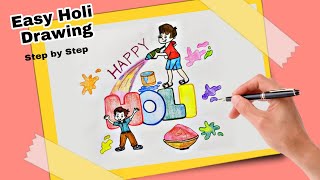 Happy Holi Drawing / Holi Drawing / Holi Festival Drawing / How To Draw Holi Drawing From Holi Word