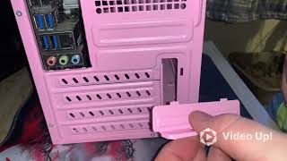 Temu pink pc case upgrade for my daughter. cost was tax and shipping $27.00