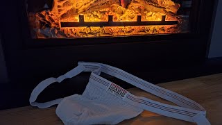 White Jockstrap next to the Fireplace