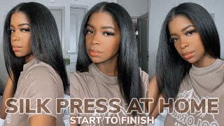 AT HOME SILK PRESS ROUTINE | NO HEAT DAMAGE | CURLY TO STRAIGHT NATURAL HAIR | WASH & STYLE