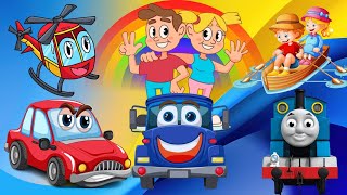 The wheels on the car go round and round  🚌🏍️🚜|  VEHICLES Songs For Kids