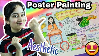 Poster Painting🤩 Aesthetic Drawing| Drawing Competition| My Freedom is My Responsibility Sonika vlog