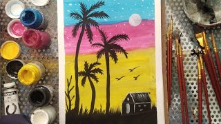 Beautiful Moonlight Scenery Painting With Water color| Step By Step| #waterbyvishel