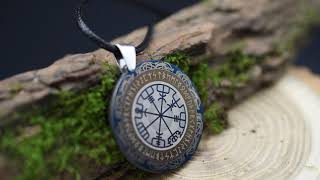 Viking Necklace Compass Custom Engrave * Rune Compass Magic Pendant Norse Jewelry Protection Pendant