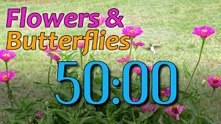 50 Minute Timer | ⏰ Bell Alert | No Music  | Sessions & Appointments Focus Flowers and Butterflies