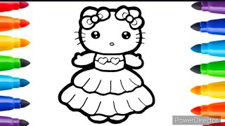 Beautiful Hello kitty in Dress 👗Drawing For kids and Toddlers || Kids drawing learning ||