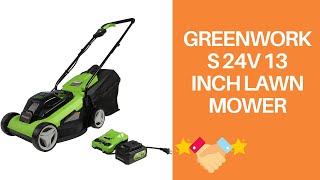 Greenworks 24V 13 inch Lawn Mower- 4Ah USB Battery Overview