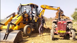 Jcb 3dx Backhoe Loader Machine Loading Mud In Old Mahindra 475 Di Tractor | Jcb Tractor | Jcb Video