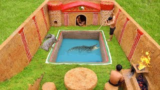 Building The Most Swimming Pool Crocodile Around The Secret Underground House