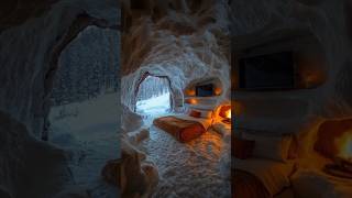 Snow cave room - with a Fireplace and Winter Wonderland View #travel #relaxing  #cozyvibes #shorts