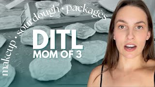 DITL mom of 3 // makeup, sourdough, sewing, and packages