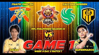 SUPERMARCO!!! 🔥🔥FNATIC ONIC PH  VS. FALCONS APBREN  [FULLGAME 1] MPL-PH S14 | WEEK 4 DAY 3 MATCH 1 🔥