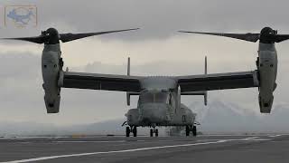 VMM-261 "Raging Bulls" MV-22 Ospreys land onboard HMS Prince of Wales.