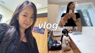 korea uni vlog: voltei para o *dormitório* da faculdade, organizando meu novo espaço, seul vlog!