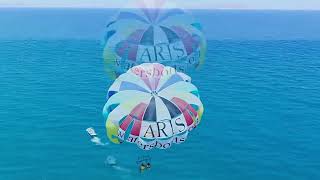 Parasailing drone footage from Aris Water Sports