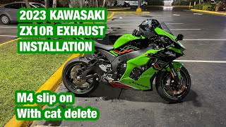 2023 Kawasaki zx10r m4 gp style slip on exhaust with cat delete installation