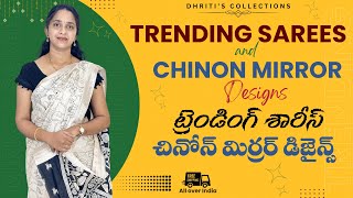 | trending sarees| chinon with mirror designs order WhatsApp-6301119663