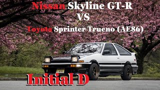 Nissan Skyline GT-R VS  Toyota Sprinter Trueno (AE86)  (頭文字D - Initial D) #moviecars #nissangtr