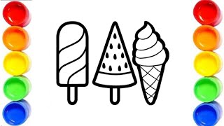 Glitter 3 Ice creams coloring and drawing for kids , Easy drawing step by step