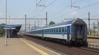 2019 - CZ - České dráhy 163 and (broken down) 371 locos with a Rychlík (R) train, in Praha-Libeň