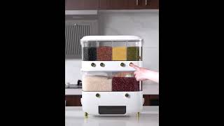 20Lbs Rice Cereal Grain dispenser ,Removable 6 Grids Beans Cereal Containers Storage