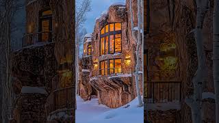 Stunning Snowy Mountain Mansion with Cozy Interior Views ✨🏔️