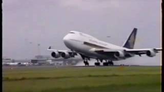 Singapore Airlines Boeing 747-400 take off Amsterdam Schiphol,  1994