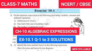 Class 7 Maths Chapter- 10 ALGEBRAIC EXPRESSIONS - Exercise-10.1 Q-1,2,3 Solutions | NCERT CBSE