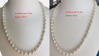 Making a necklace tutorial: freshwater pearl necklace 46cm long, with knots between the pearls.