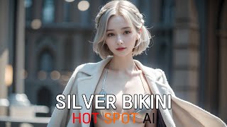 AI Art Lookbook 4K | Серебряное бикини | Показ мод купальников | ИИ Красавица Девушка