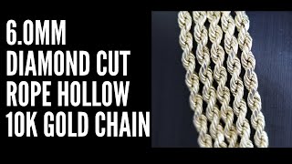 6 0MM Diamond Cut Rope Hollow 10K Gold Chain Product Highlight