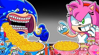 SHIN SONIC TAPES - Shin Sonic & Amy Convenience Store BLUE PINK Food Mukbang Animation | ASMR