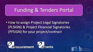 How to appoint a Project Legal / Financial Signatory in the Funding & Tenders Portal