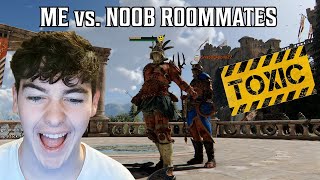 FIGHTING MY NOOB ROOMMATES IN A 2v1!!! (HILARIOUS GANKING)