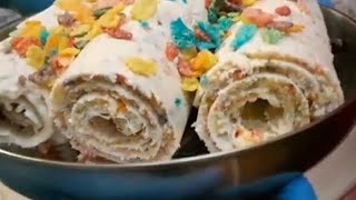 ASMR - Fruity Pebbles Ice Cream Rolls satisfying chopping crunching