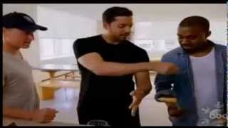 David Blaine Stabs an Ice Pick Through his Hand In front of Kanye West and Will Smith