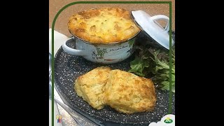 Cheesy Beef Mushroom Pie with Garlic Cheddar Biscuits