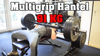 Maximalkraft Bankdrücken mit der Multigrip Hantel, enger Griff, 91 KG