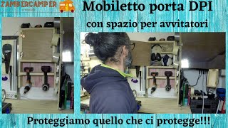 Mobile porta dispositivi di protezione, con porta avvitatori/caricabatterie.