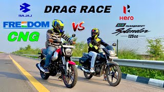 bajaj freedom 125 cng vs hero super splendor xtec 125 | petrol vs cng | drag race 🔥