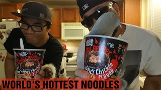 DAEBAK GHOST PEPPER NOODLES CHALLENGE W/CANTOS | WORLD'S HOTTEST NOODLES