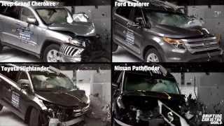 Toyota Highlander vs Jeep Grand Cherokee  vs Nissan Pathfinder vs Ford Explorer - (IIHS crash test)