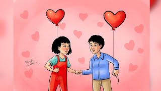 How to Draw Valentines Day Couple Holding Hands with Balloon