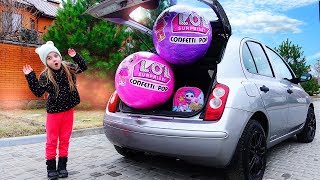 Ulya and Giant Balls LOL Surprise in mom's car