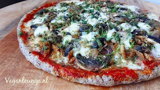 Lijnzaad pizza bakken🍕met toppings: vegan shoarma, vegan mozarella, champignons🍄en verse kruiden 🌿