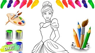 Pintando a Princesa Cinderela - Desenho De Pintar Da Cinderela, Colorindo Personagem