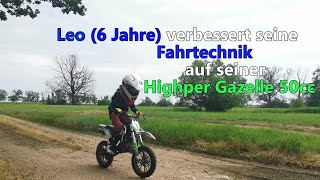 Leo alias 'Leo Actionrider' (6 Jahre) verbessert seine Fahrtechnik auf seiner Highper Gazelle 50ccm