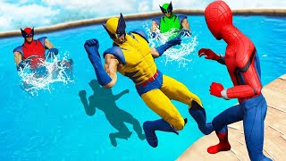 GTA 5 Rainbow Spiderman & Rainbow Wolverine Crazy Water Ragdolls Fails(Funny Moments)