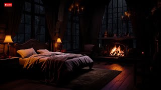 🔴 Cozy Time ⛈️ Comfy Castle Room with Rain, Fireplace & Thunderstorm Sounds