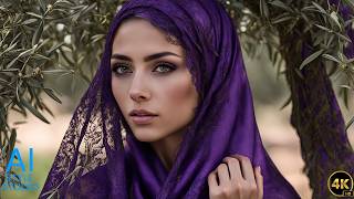 4K AI Art Lookbook Video of Arabian AI Girl ｜ AI Girl in a Silk Mantilla of Deep Purple